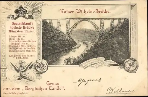 Passepartout Ak Müngsten an der Wupper Wuppertal, Kaiser Wilhelm Brücke, Bergisches Land