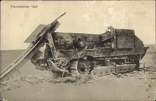 Ak Französischer Tank, zerstörter Panzer
