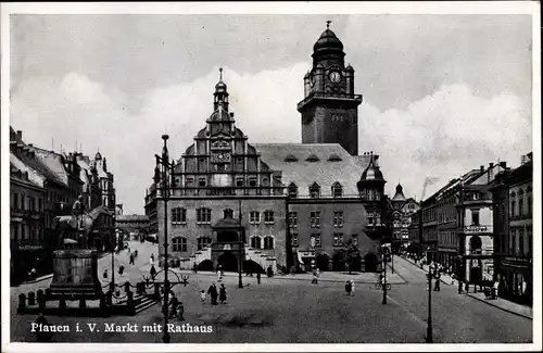 Ak Plauen im Vogtland, Markt, Rathaus, König Albert Denkmal