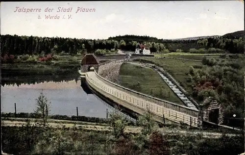 Ak Plauen im Vogtland, Talsperre, Sperrmauer, Landschaft, Haus