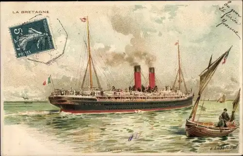 Künstler Litho Dampfschiff La Bretagne, SGTM