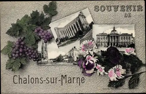 Ak Chalons sur Marne, Souvenir, Blumen, Weintrauben