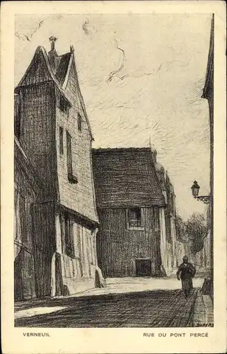 Künstler Ak Verneuil Eure, Rue du Pont Perce