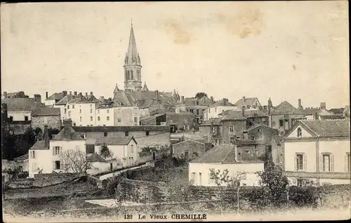 Ak Chaumont Maine et Loire, Panorama, Kirche