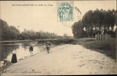 Ak Noyen sur Seine Seine-et-Marne, Le Port Montain, La Plage