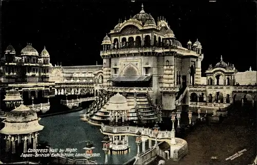 Ak London City, Congress Hall by Night, Japan British Exhibition 1910