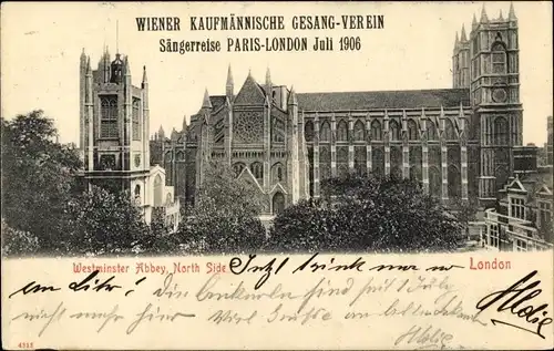 Ak London City, Westminster Abbey, Wiener Kaufmännischer Gesangverein, Sängerreise 1906