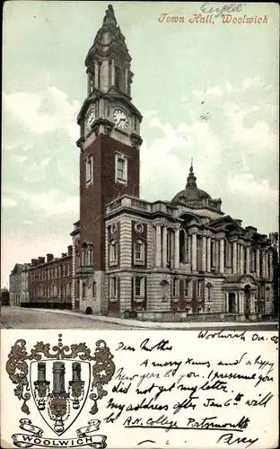 Wappen Ak Woolwich London, Town Hall
