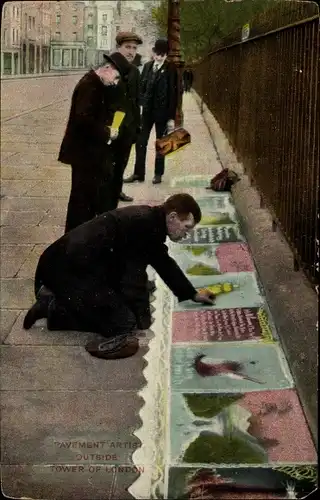 Ak London City, Pavement Artist outside Tower of London