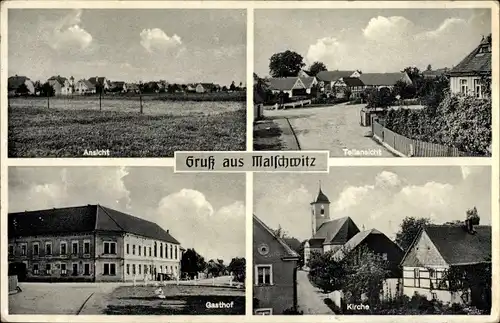 Ak Malschwitz in Sachsen, Gasthof, Kirche, Panorama