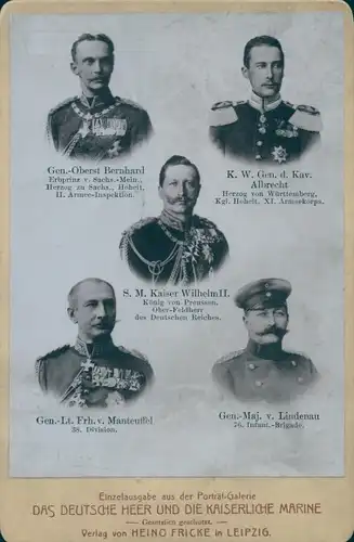 Ak Porträts Kaiser Wilhelm II., Generäle Bernhard, Albrecht, v. Manteuffel, v. Lindenau
