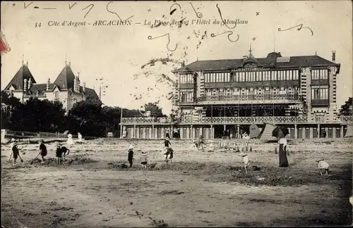 Ak Arcachon Gironde, Strandpartie mit Hotel