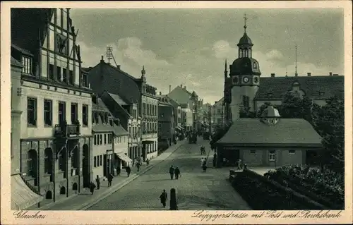 Ak Glauchau in Sachsen, Leipziger Straße, Post, Reichsbank