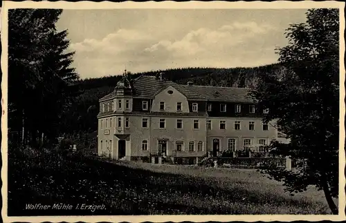 Ak Wolfener Mühle Markersbach, Blick zur Mühle