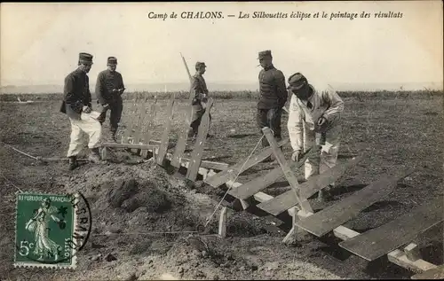 Ak Chalons sur Marne, Camp de Chalons, Les Silbouettes eclipse et le pointage des resultats