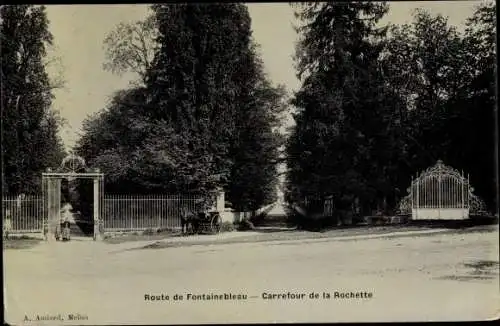 Ak Melun Seine et Marne, Route de Fontainebleau, Carrefour de la Rochette