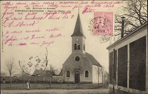 Ak Fontenay Mauvoisin Yvelines, Place de l'Eglise