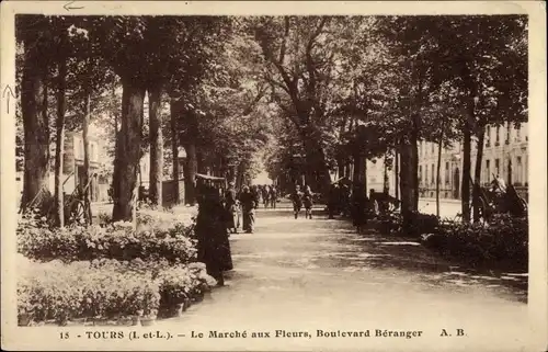 Ak Tours Indre-et-Loire, Le Marché aux Fleurs, Boulevard Beranger