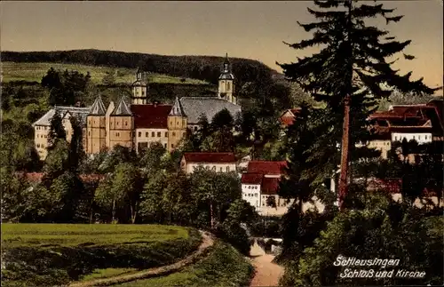 Ak Schleusingen in Thüringen, Schloss, Kirche