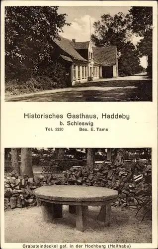 Ak Haddeby Busdorf in Schleswig Holstein, Historisches Gasthaus, Grabsteindeckel