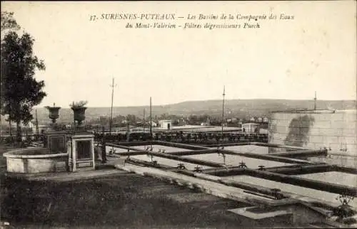 Ak Suresnes Puteaux Hauts de Seine, Les Bassins de la Campagnie des Euax du Mont Valerien