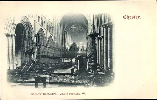 Ak Chester Cheshire, Chester Cathedral, Choir looking West