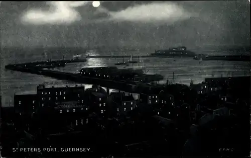 Mondschein Ak Kanalinsel Guernsey, St. Peters Port