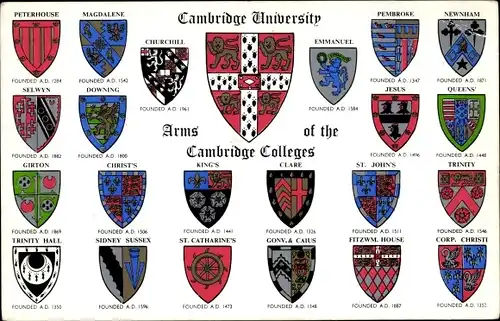 Studentika Ak Cambridge East England, Wappen der Universitäten in Cambridge
