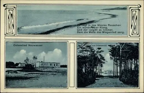 Jugendstil Ak Dąbki Neuwasser Pommern, Dünenwald, Meer, Strand