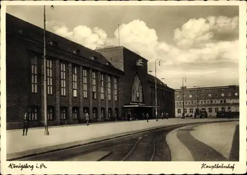 Ak Kaliningrad Königsberg Ostpreußen, Hauptbahnhof, Straßenseite