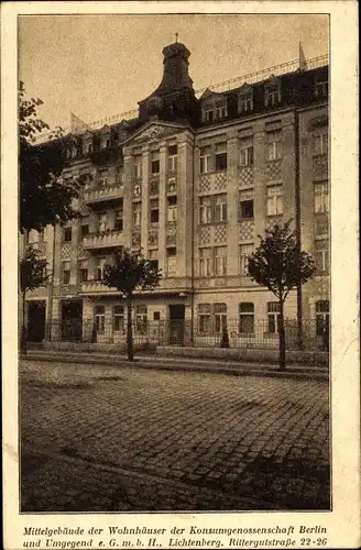 Ak Berlin Lichtenberg, Rittergutstraße 22, Wohnhäuser der Konsumgenossenschaft