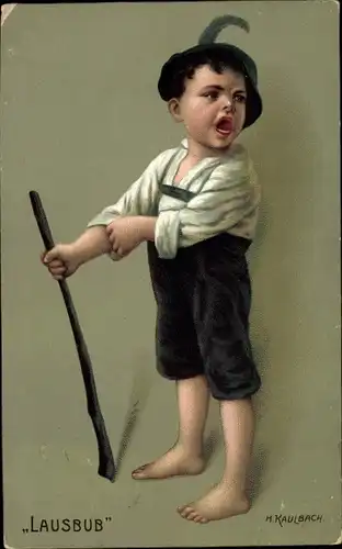 Künstler Ak Kaulbach, H., Lausbub, kleiner frecher Bauernjunge