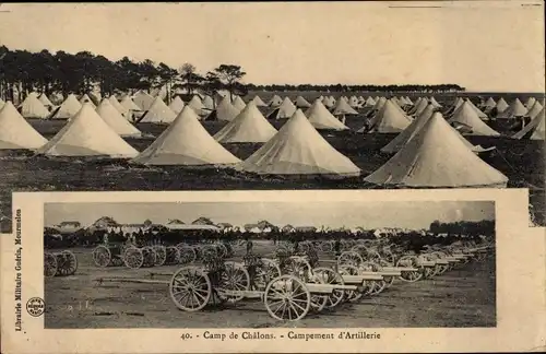 Ak Chalons sur Marne, Camp de Chalons, Campement d'Artillerie