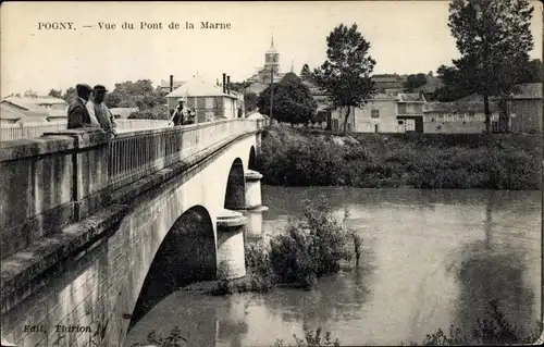 Ak Pogny Marne, Vue du Pont de la Marne