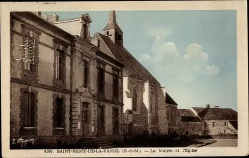 Ak Saint Remy la Vanne Seine et Marne, La Mairie et l'Eglise