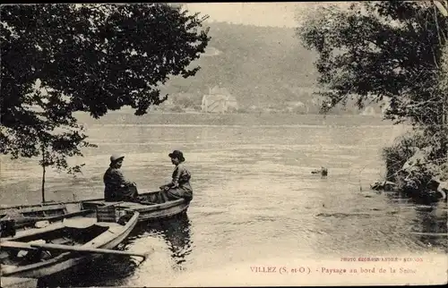 Ak Port Villez Yvelines, Paysage au bord de la Seine