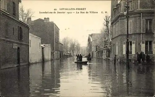 Ak Levallois Perret Hauts de Seine, Inondations de Janvier 1910, La Rue de Villiers