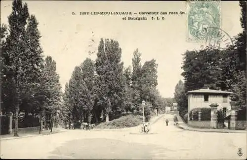 Ak Issy les Moulineaux Hauts de Seine, Carrefour des rues du et Bourgain