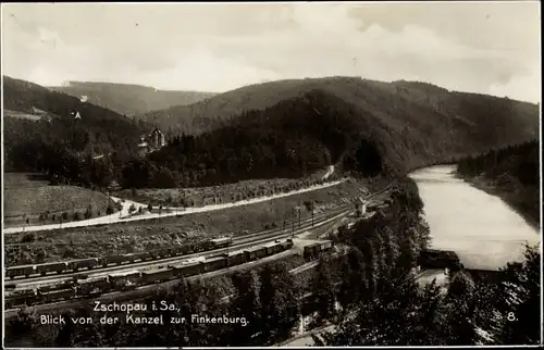 Ak Zschopau im Erzgebirge Sachsen, Blick von der Kanzel zur Finkenburg