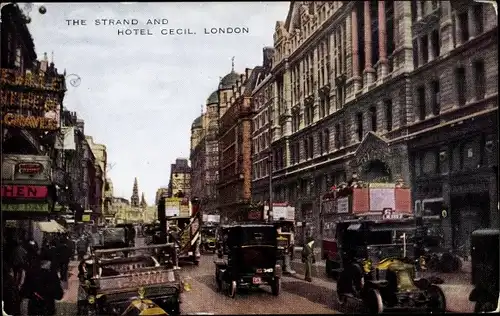 Ak London City England, The Strand and Hotel Cecil