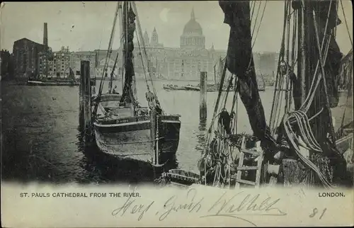 Mondschein Ak London City England, St. Pauls Cathedral from the River