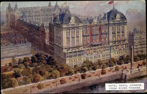 Ak London City England, Hotel Cecil from River Thames