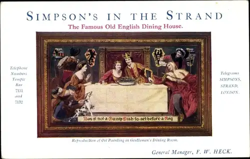 Ak London City England, Simpson's in the Strand, The Famous Old English Dining Room