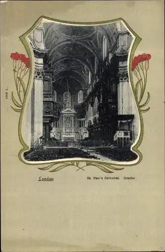 Jugendstil Passepartout Ak London City England, St. Paul's Cathedral