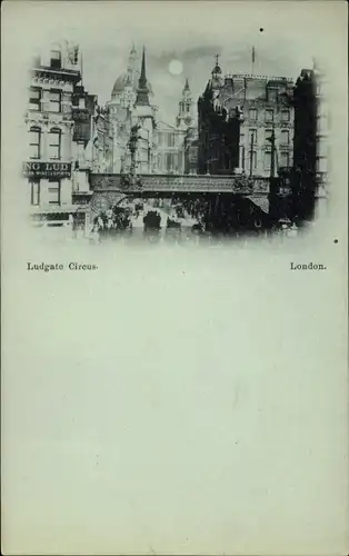 Mondschein Ak London City England, Ludgate Circus