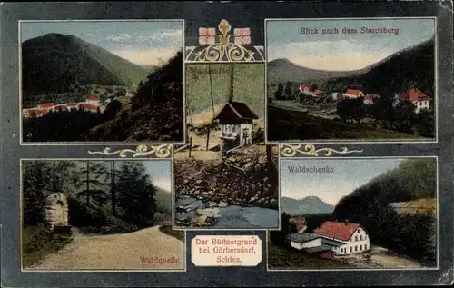 Ak Sokołowsko Görbersdorf Schlesien, Storchberg, Waldschenke, Waldquelle, Waldmühle