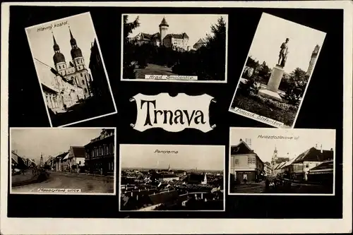 Ak Trnava Tyrnau Slowakei, Denkmal, Panorama, Schloss, Kirche