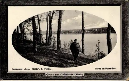 Präge Passepartout Ak Grünheide in der Mark, Restaurant Vater Fielitz, Partie am Peetz See