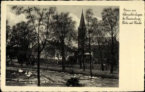 Ak Schmachtenhagen Oranienburg im Kreis Oberhavel, Partie mit Kirche