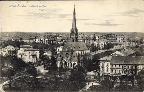 Ak Teplice Sanov Teplitz Schönau Reg. Aussig, Blick auf den Ort, Kirche